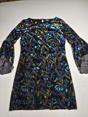The Limited Large Floral Velvet Shift Dress Bell Sleeves Whimsigoth